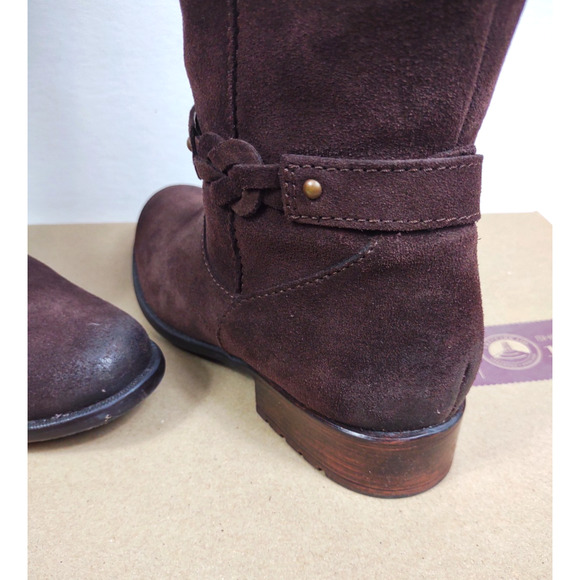 Clarks Plaza Media Rich Dark Brown Maroon Suede Knee Boots 8.5 Warm Lining - Picture 11 of 12